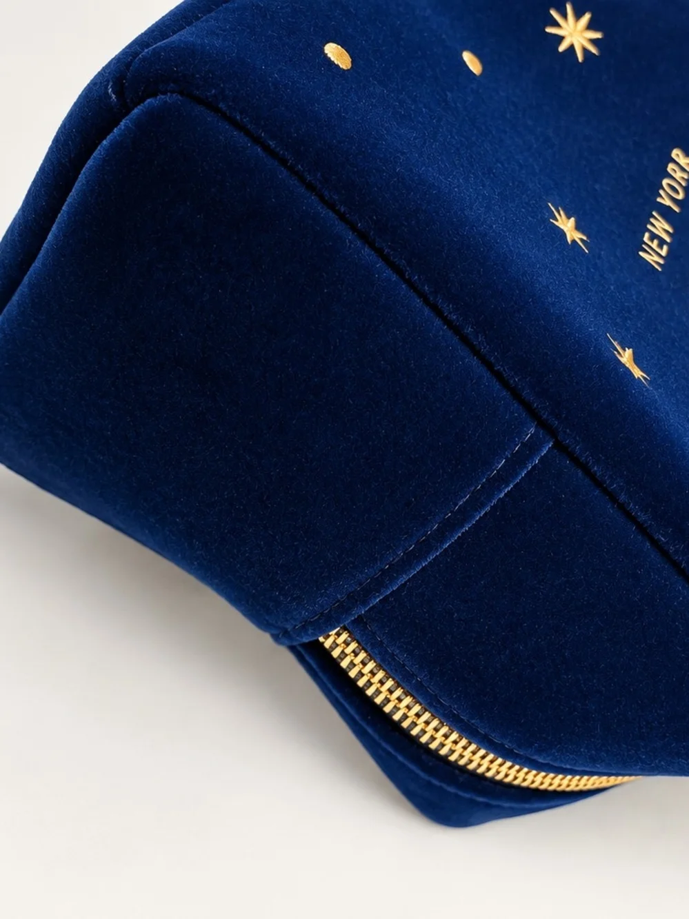 Kiehl's Navy Velvet Pouch with Gold Star Embroidery